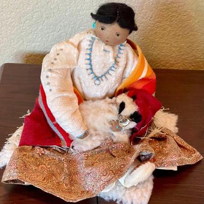 Vintage Sylvia Begaye Dine Female & Lamb Doll Signed SB Navajo Nation