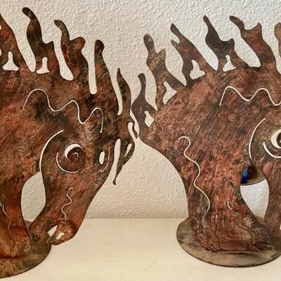 (2) Hand Made Metal Painted Horse Head Candles 