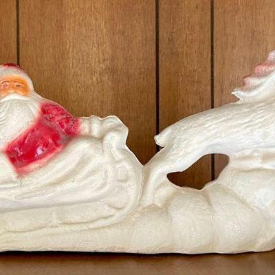 Antique Paper Machete Santa In Sleigh With Reindeer 