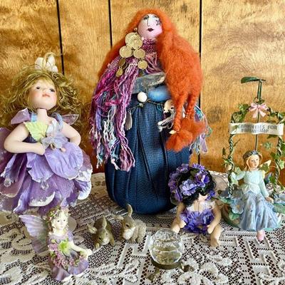 Vintage Hand Made Gretchen Lima Doll - Drake Fairy Doll & Assorted Resin Fairies & Bunnies 