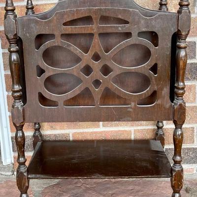 Vintage Dark Wood Cutout Magazine Rack 