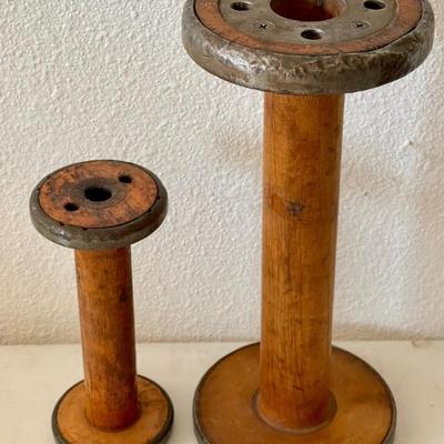 2 Antique Wooden Yarn Spools 