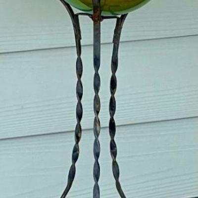 Yard Art Vintage Twist Wrought Iron Stand With Metal Multi Color Metal Ball 