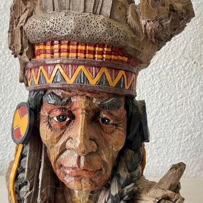 Vintage Resin Indian Chief Wood Look Carving 
