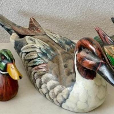 (4) Wood Painted Folk Art Duck Decoys (1) As Is 