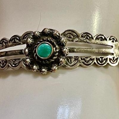 Old Pawn Harvey Era Sterling Silver & Green Turquoise Cuff Bracelet - Total Weight 11.78 Grams 