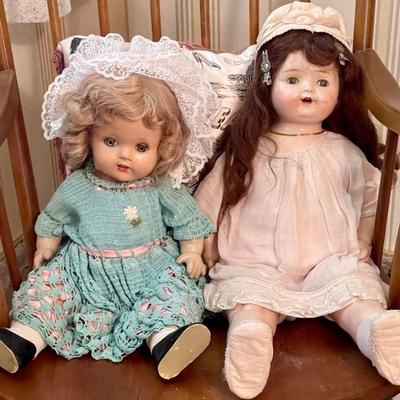 2 Antique Composite Baby Dolls - Brown Hair Doll Century Doll Co - Blonde Hair No Marks  (as Is) 