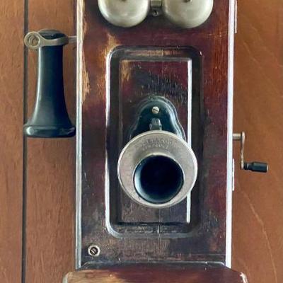 Antique 1901 Kellogg Oak Cathedral Wall Telephone 