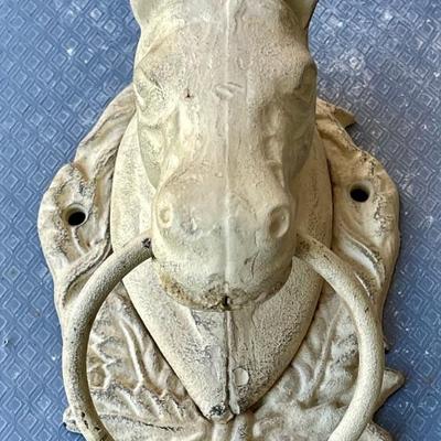 White Vintage Cast Iron Horse Head Door Knocker
