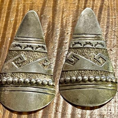 Vintage Sterling Silver Navajo Earrings Signed MW  - Total Weight 10.28 Grams 
