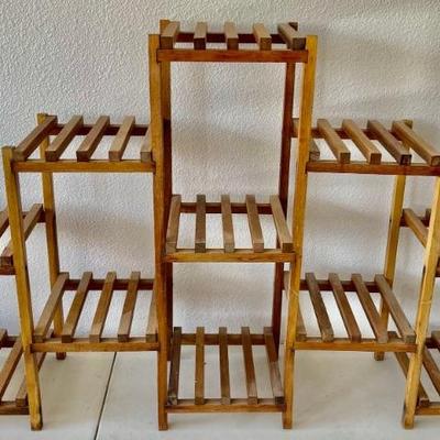 Mid Century Modern Multi Level Slat Plant Stand 