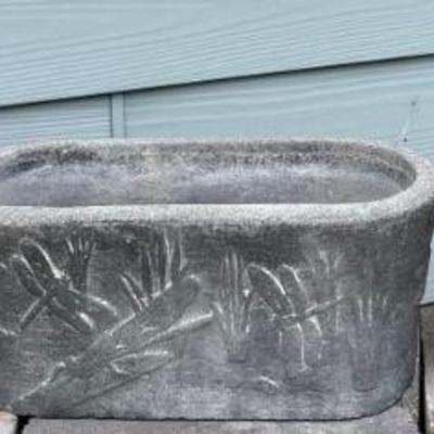 (3) Vintage Cement Outdoor Plant Pots - Leaves & Dragon Flies 