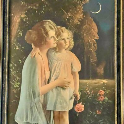Gorgeous Framed Antique Bank Calendar Print 1919 1921 - Thrilled With The Evening Mystery As The Sun Goes Down