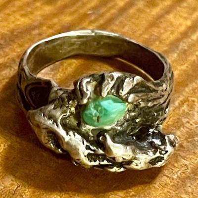 Vintage Handmade Sterling Silver And Turquoise Ring Size 10 - 9.82 Grams