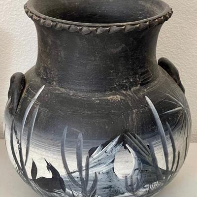 Vintage Black Hand Painted Southwest Mexico Pot 