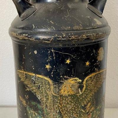 Antique Painted Milk Jug - Black With Eagle 