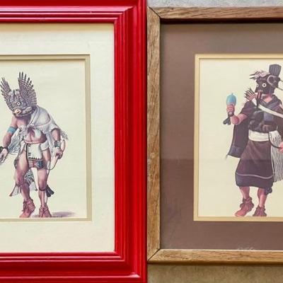 2 Vintage Native American Prints Hoyesva Oraibi Arizona 