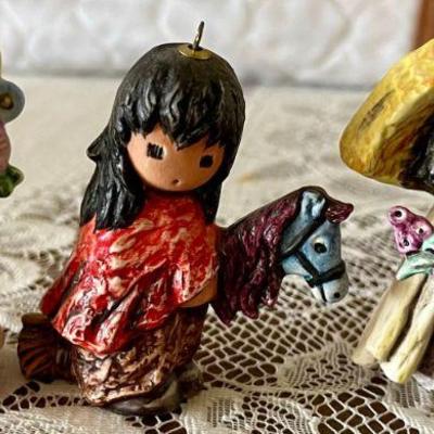 3 Vintage Goebel  Degrazia Ornaments - My Christmas Pony 2006 - Flower Girl 1988 - Flower Boy 1987 