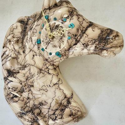 Navajo Thomas Vail 2 Horse Hair Horse Wall Clock With Turquoise Face 