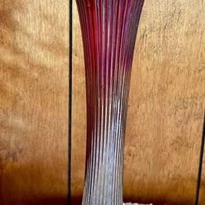 Northwood Carnival Glass Amethyst Fine Ribbed 12.5 Inch Vase 