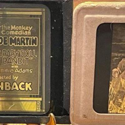 Antique  Victor Animatograph Co Glass Slide & The Monkey Comedian Baby Doll Bandit Glass Slide (as Is)