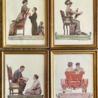(4) James Montgomery Flagg Framed Lithograph Prints - The Rumble Seat - Fairy Tales - Putting Out The Flames