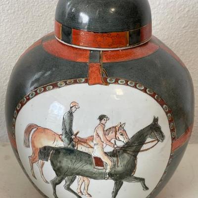 Vintage Equestrian Hunter Horse Ginger Jar