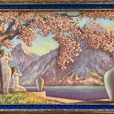 Art Deco Henri Raynard Framed Lithograph Tray - Love Echoes - 2 Brass Handles & Hanged 