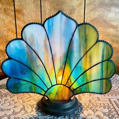 Antique Stained Glass Fan Lamp Works 