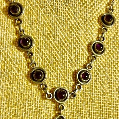 Vintage Sterling Silver & Amethyst Lavaliere Style 18 Inch Necklace - 15.28 Grams