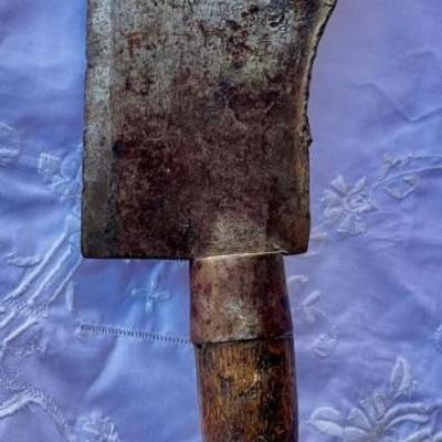 ANTIQUE W. M. Beatty & Son Meat Cleaver Cast Steel Chester ORIGINAL HANDLE