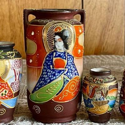 (4) Vintage Hand Painted Satsuma Vases Made In Japan 
