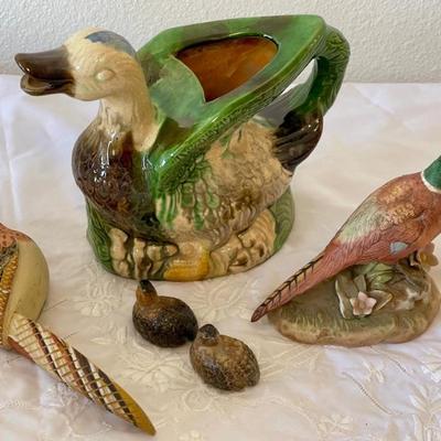 MCM Duck Pottery Planter - (2) Japan Small Pottery Quails - Wood Bird (as Is) Meissen Pheasant
