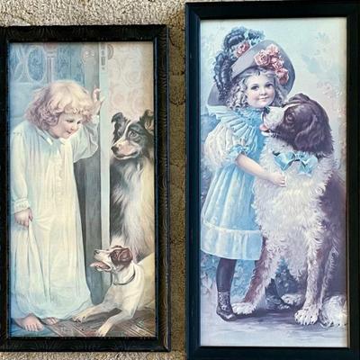 2 Victorian Wood Framed Prints - Rover & His Friend & Good Morning 