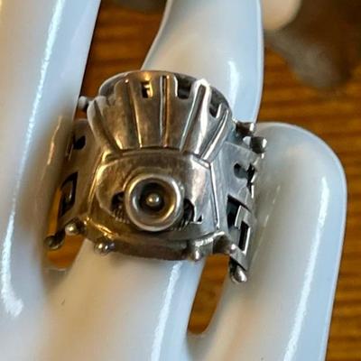 Rare Taxco Mexico Voo Sterling Silver Adjustable Ring - Total Weight - 7.26 Grams - Size 8 
