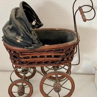 Vintage Doll Carriage With Wheels And Cover 