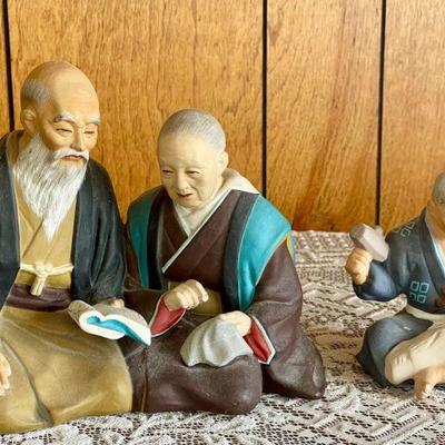 Japan Dolls Hakata Urasaki  "Old Couple" Doll & Wood Sculpture Artist (as Is) 