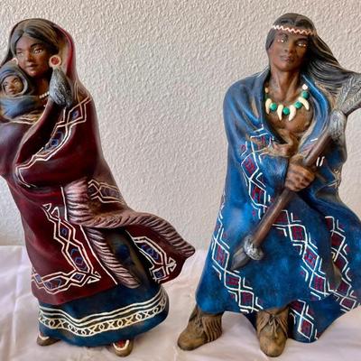 (2) Atlantic Mold Native American Pottery Figurines 