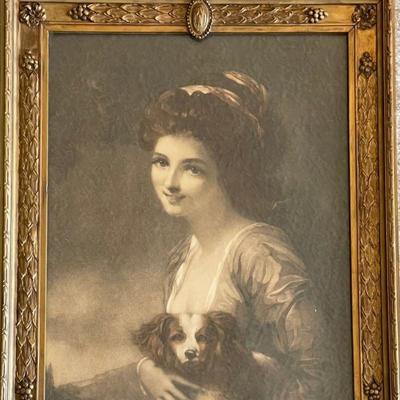 1916 George Romney Lady Hamilton Print With Stunning Gold Guilt Frame 