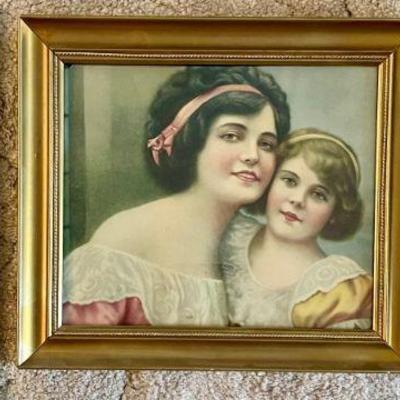 3 Victorian Framed Prints - Mother & Child - Gene & Young Girl 
