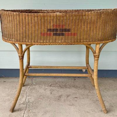 Stunning Art Deco Woven Wicker Twist Leg Garden Plant Stand Planter With Original Metal Liner 