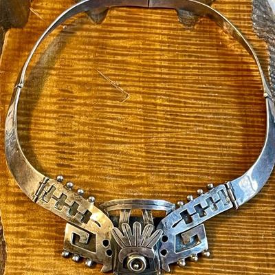 Rare Vintage Taxco Mexico Voo Sterling Silver Hinged Choker Ornate Necklace - 72,24 Grams 