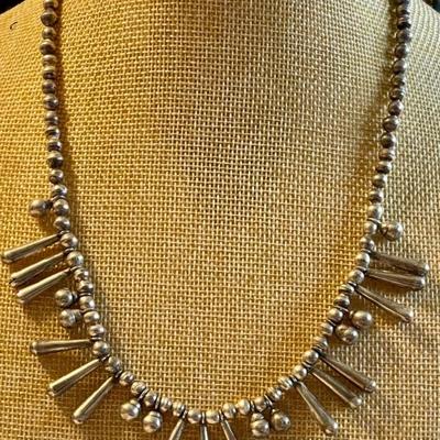 Vintage Navajo Sterling Silver Bench And Tubal Charm Bell 18 Inch Necklace - Total Weight 28.83 Grams 
