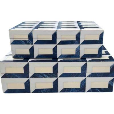 Inlaid bone and Resin Hand made Set of Storage Boxes in the style of Fornasetti