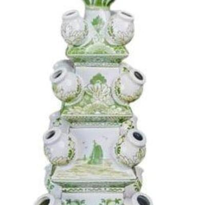 Green and white Chinoiserie Tulipiere Vase Lamp
