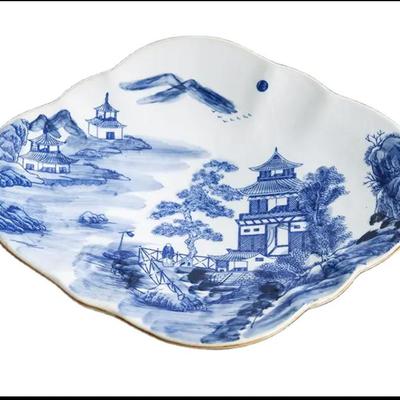 Blue and White Handpainted Chinoiserie Display Tray