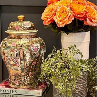 Vintage Famille Rose Medallion Hand Painted Ginger Jar