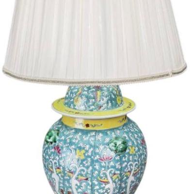 Hand Painted Light Blue Table Lamps, Chinoiserie