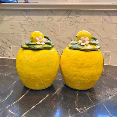 Italian Hand Painted Lemon and Flower Canisters 