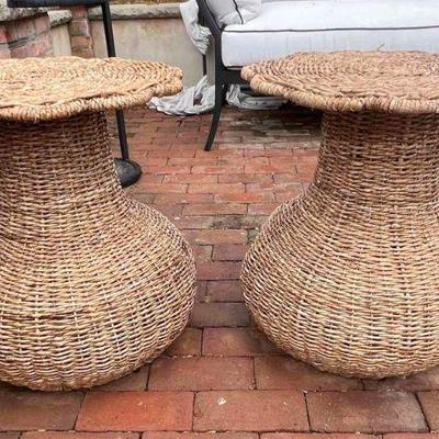Serena and Lily Style Rattan Scallop Side Tables